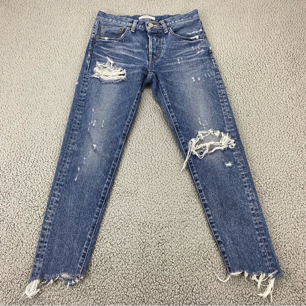 Moussy Distressed Skinny Jeans in Medium Blue